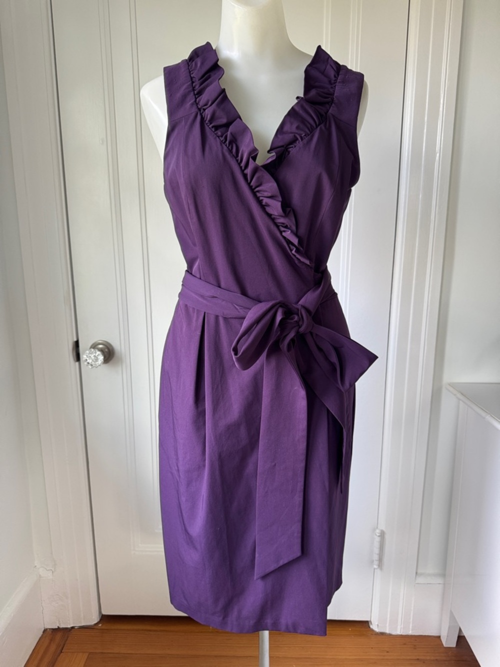 DVF 4 Diane Von Furstenberg Ruffle-Trim Wrap Midi Dress in Purple